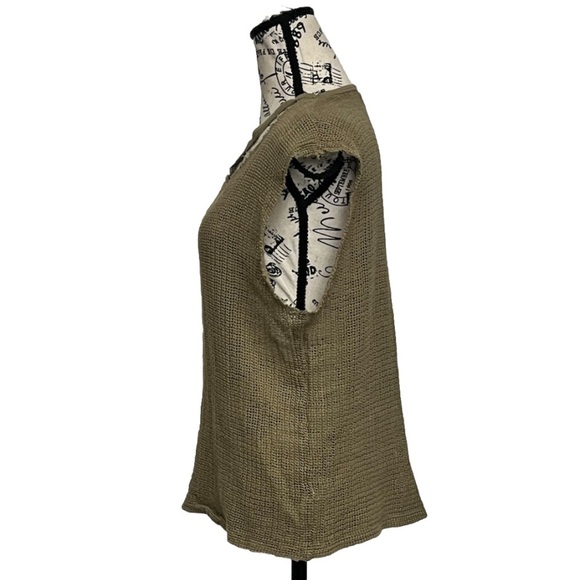 ASOS Design Women’s S Mesh Open Knit Sheer Blouse Tan Fringe Goth Grunge Beach - Picture 4 of 9